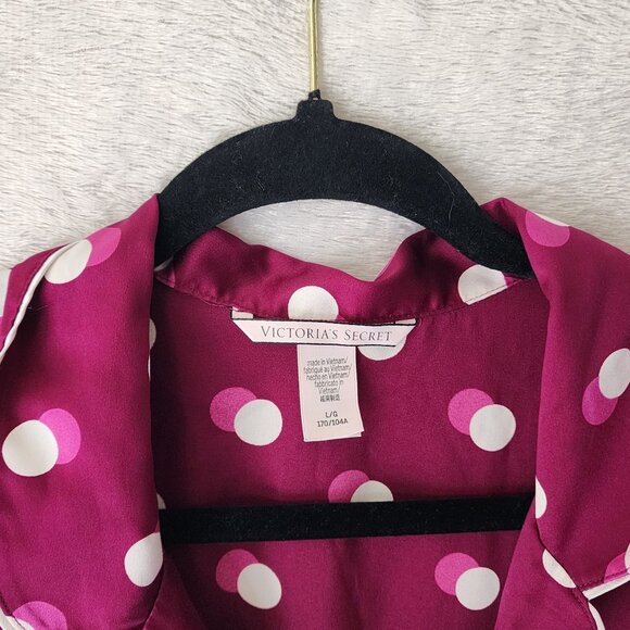 Victoria's secret sz L women lounge pajama top maroon polka dot button up - Picture 2 of 11